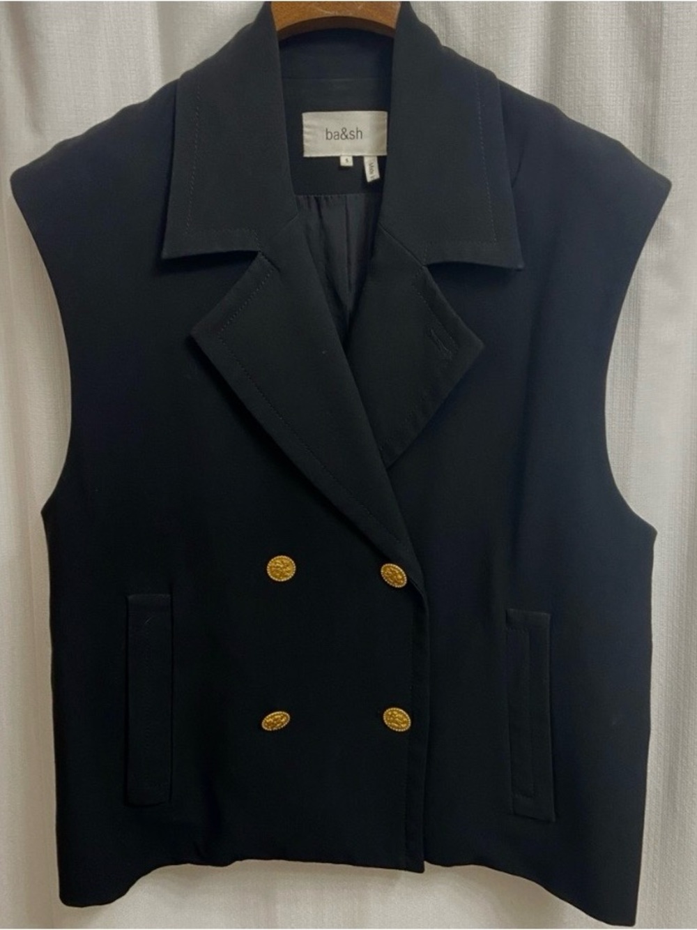 ba&sh Black Sleeveless Double-Breasted Vest with Gold Buttons